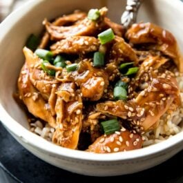 teriyaki chicken in a white bowl