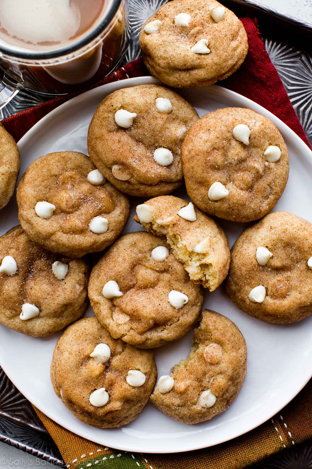 white chocolate chai snickerdoodles on a white plate