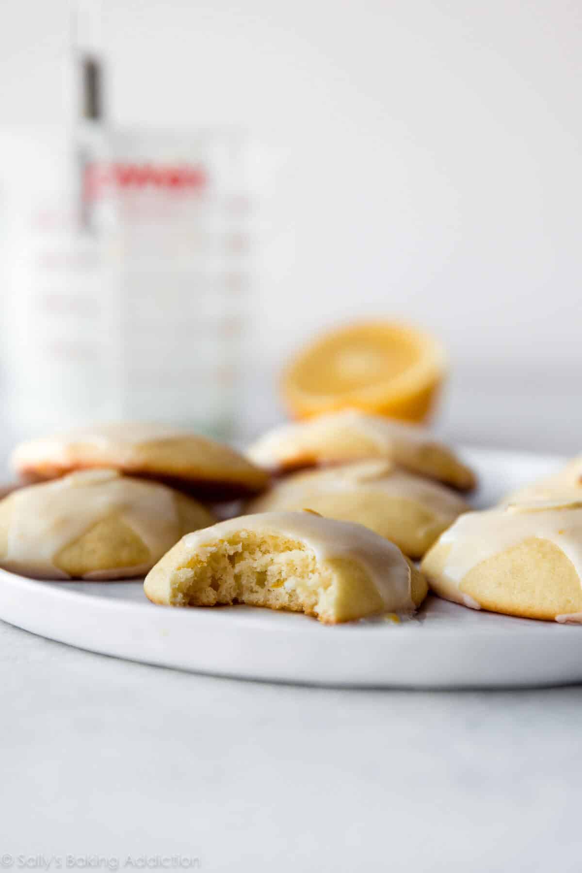 lemon ricotta cookies on a white plate