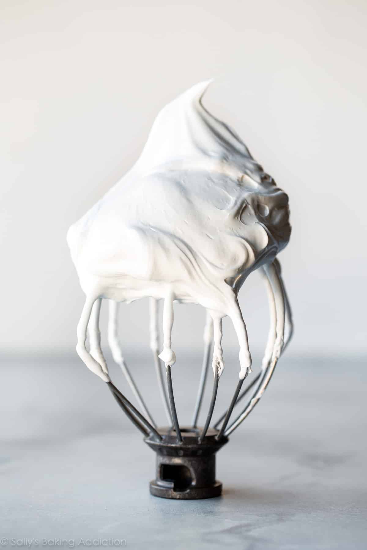 pavlova mixture on a whisk attachment