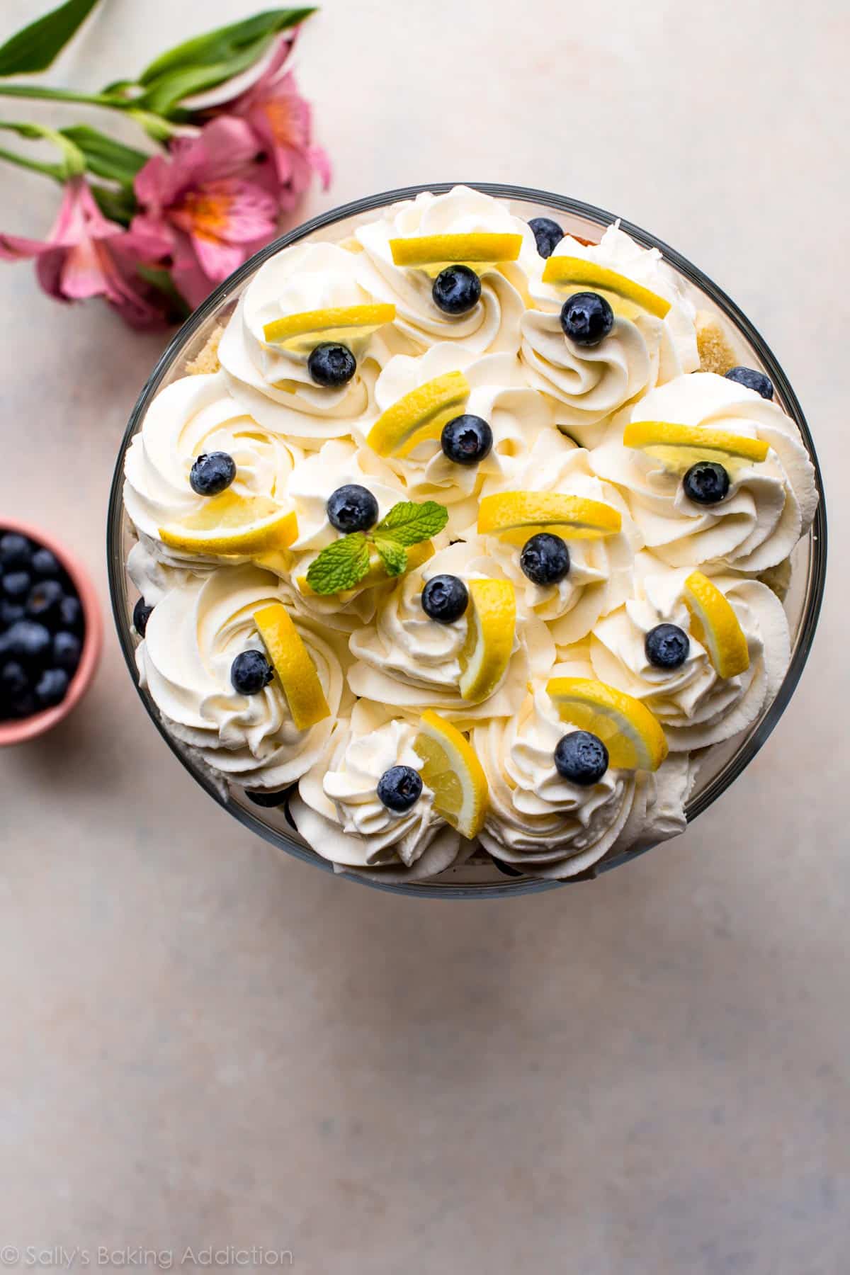 overhead image of lemon berry trifle