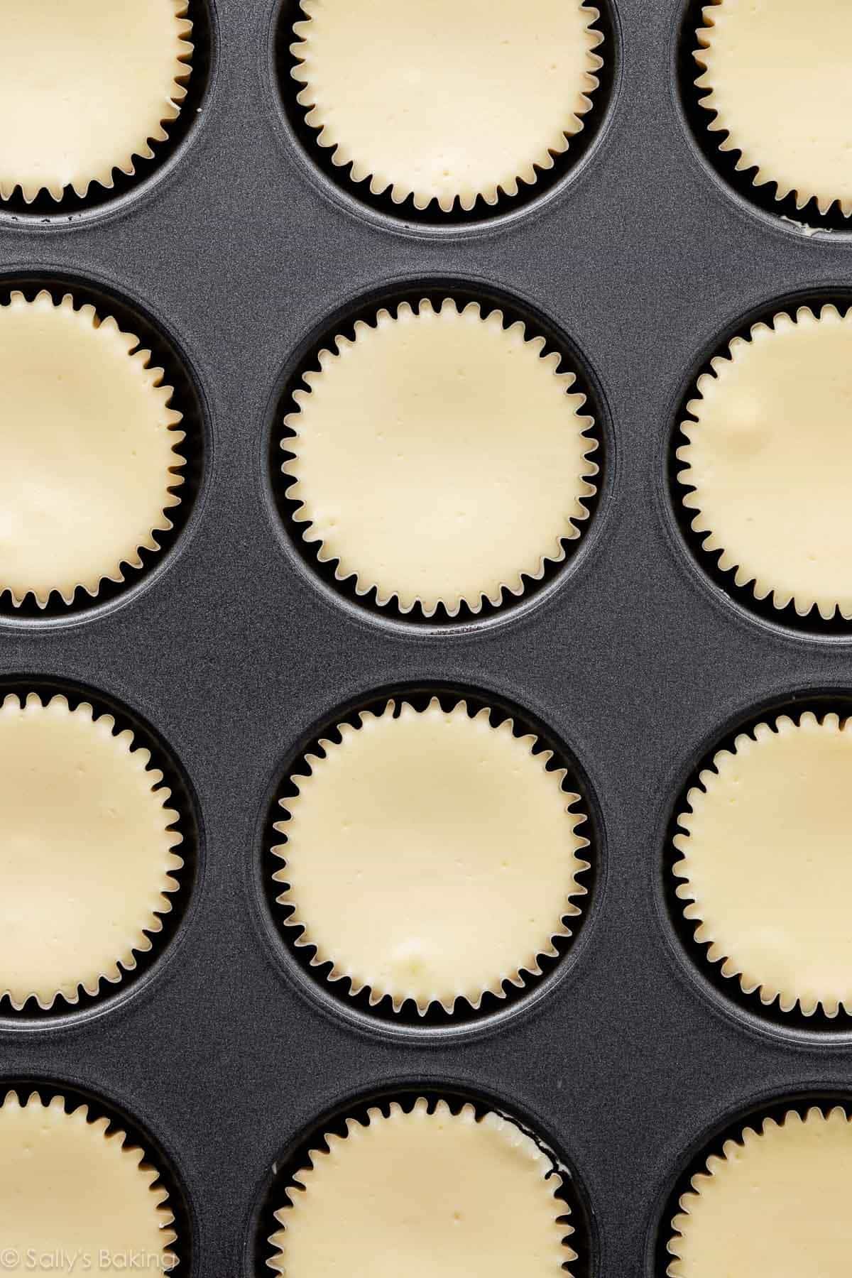 muffin pan of cheesecakes.