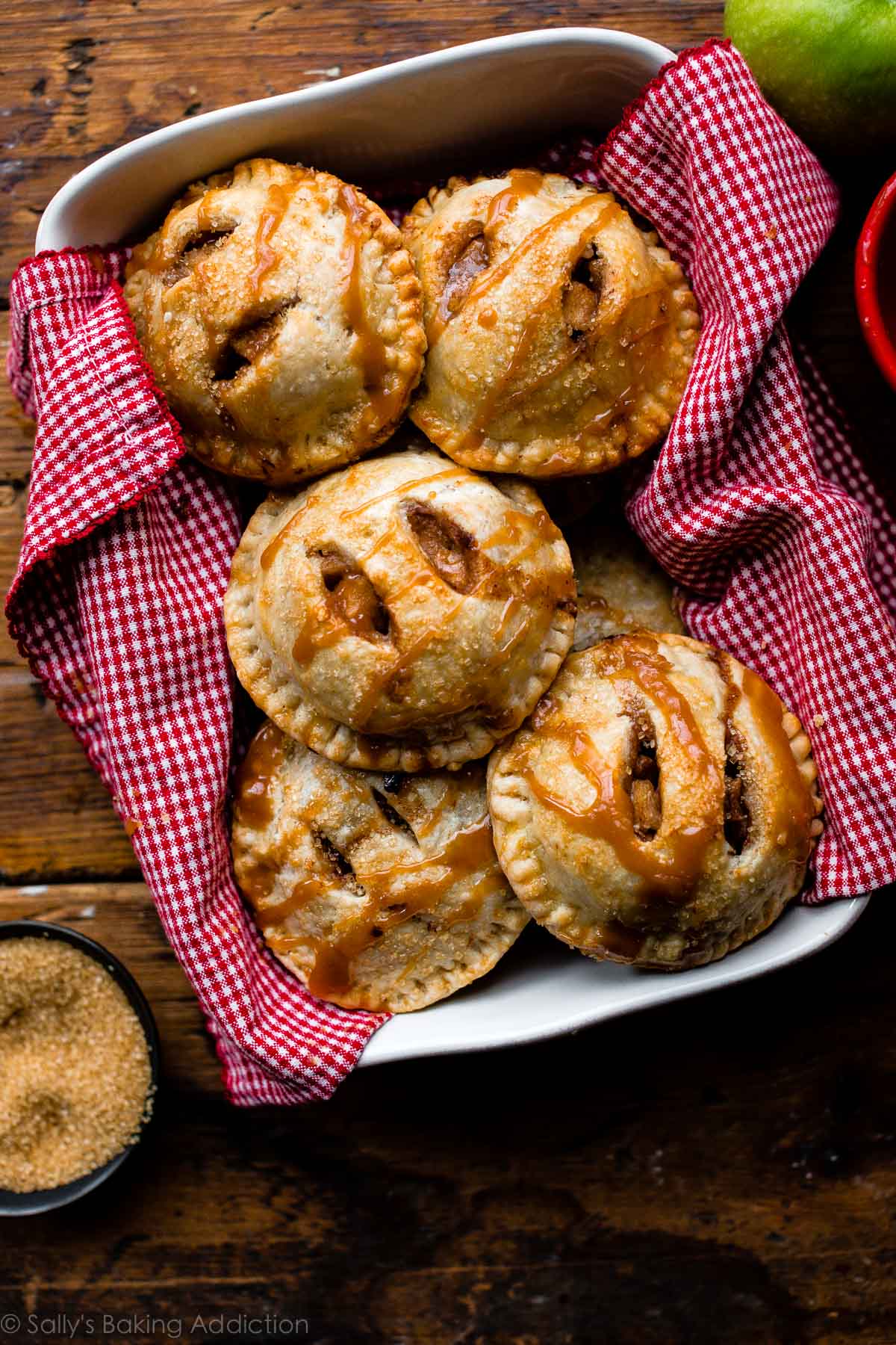 Apple hand pies in a white baking dish