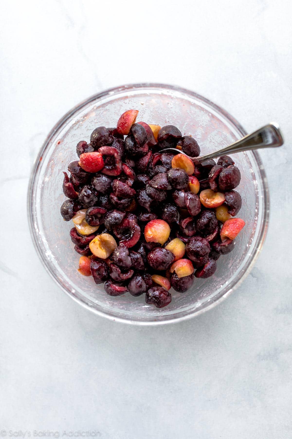 cherry filling in a glass bowl