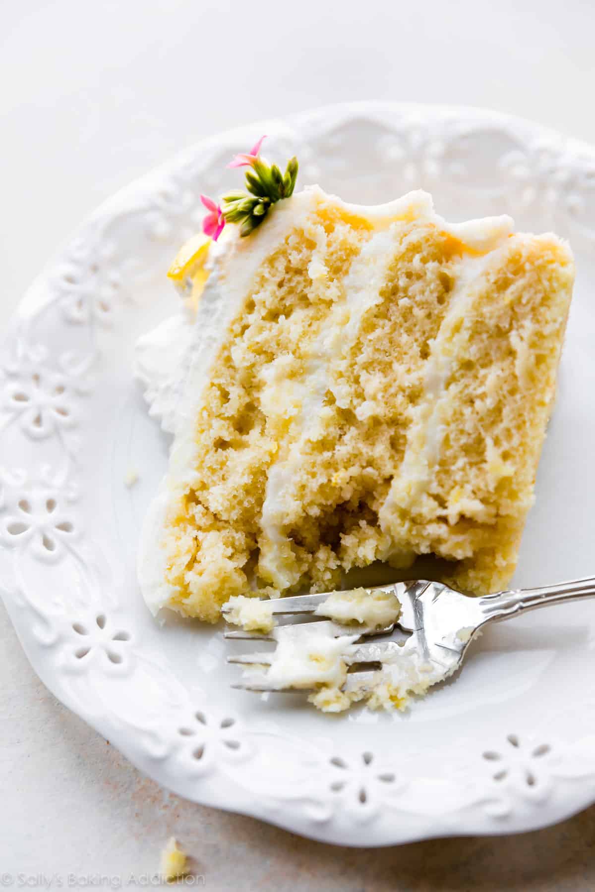 slice of lemon cake on a white plate