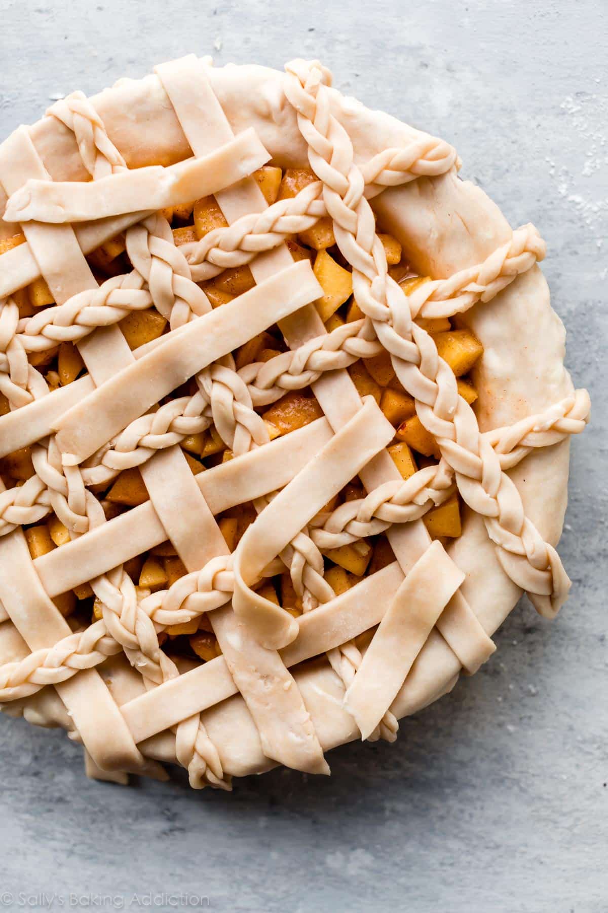 lattice pie crust before baking.