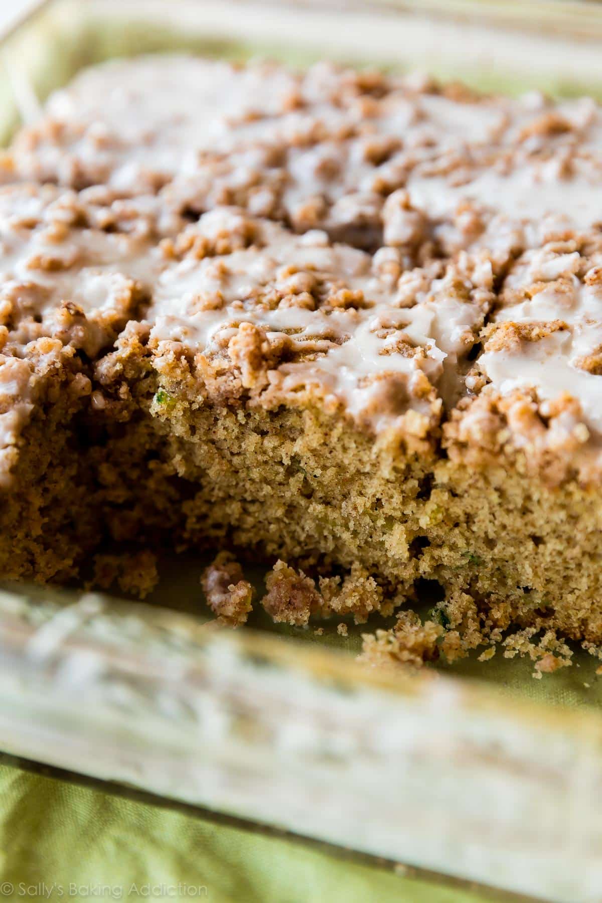 Zucchini crumb cake with vanilla icing