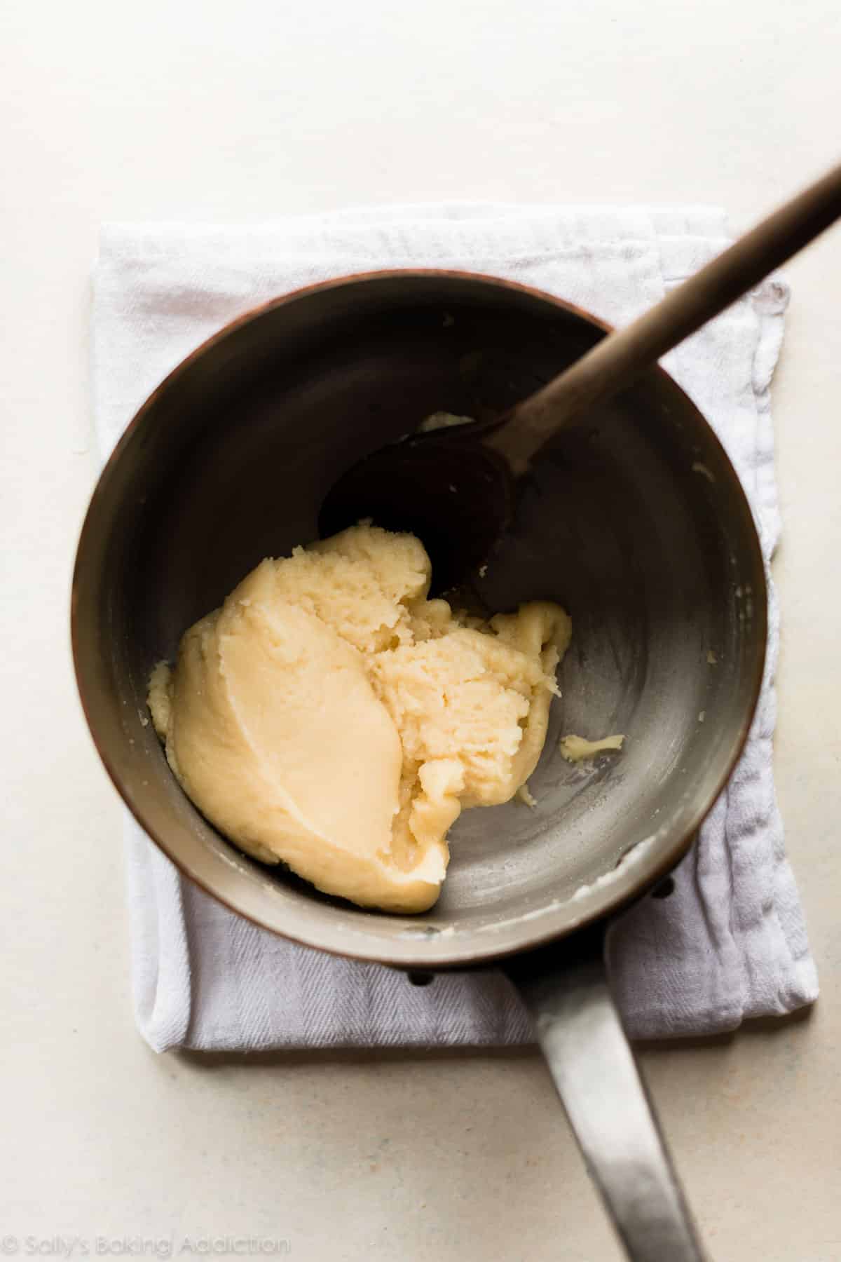 choux pastry dough in a saucepan