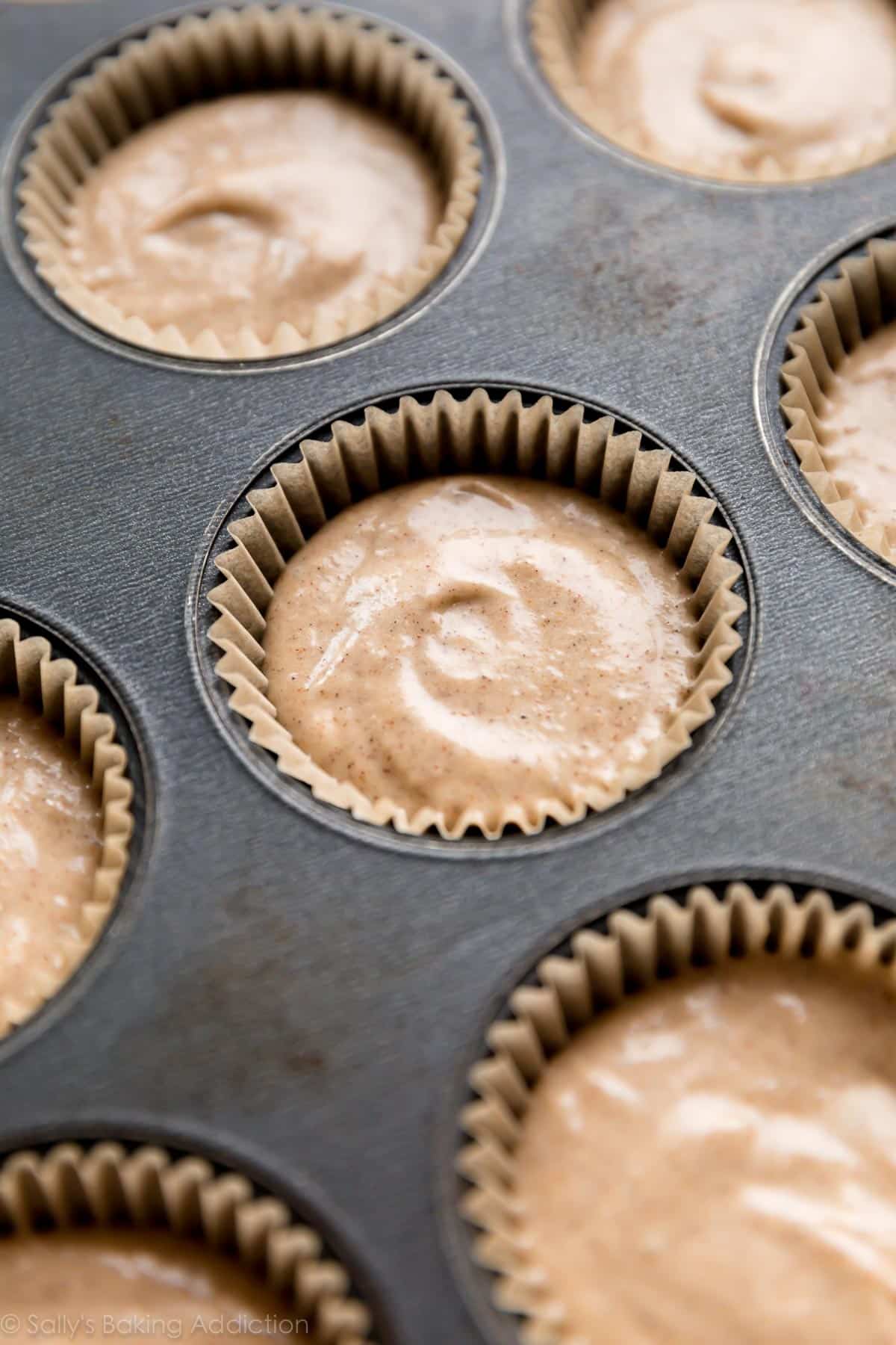 chai cupcake batter in a cupcake pan before baking