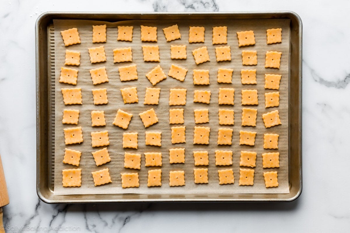 cheddar crackers before baking on baking sheet