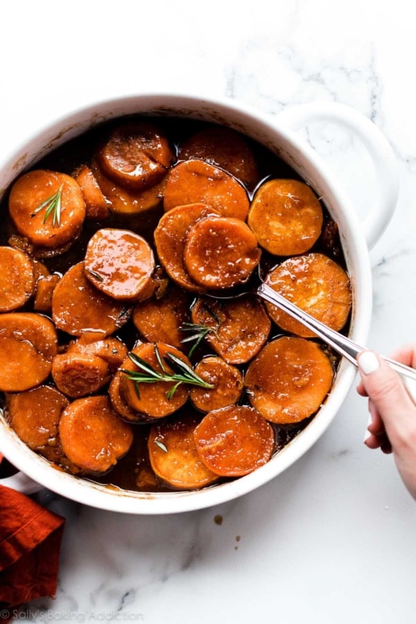 candied sweet potatoes in a baking dish