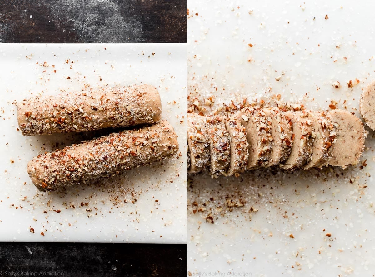 2 images of pecan slice and bake cookie dough