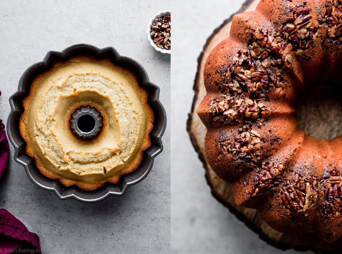 collage of 2 rum cake bundt images