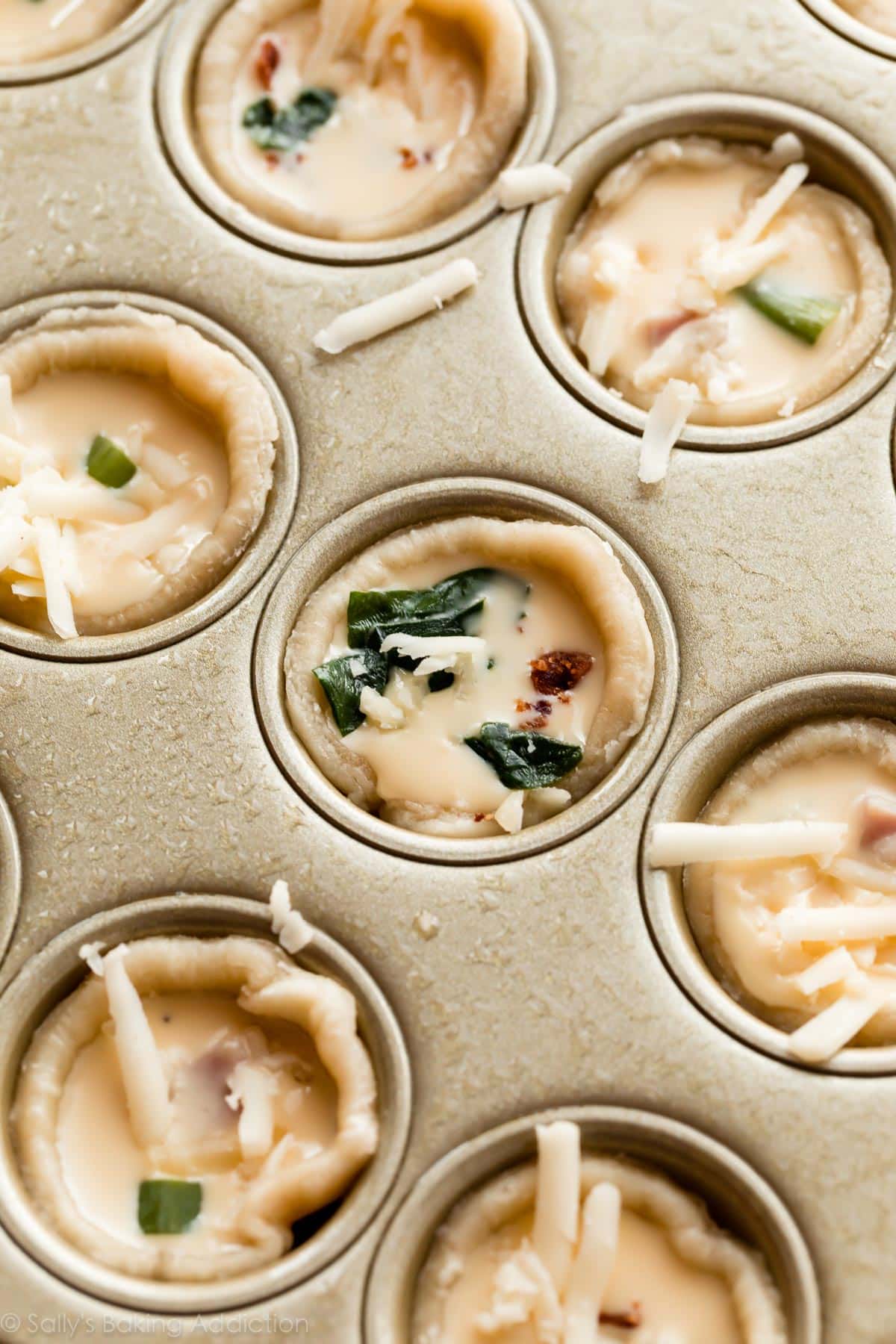 mini quiche before baking close up 