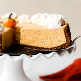 a slice of no bake pumpkin cheesecake