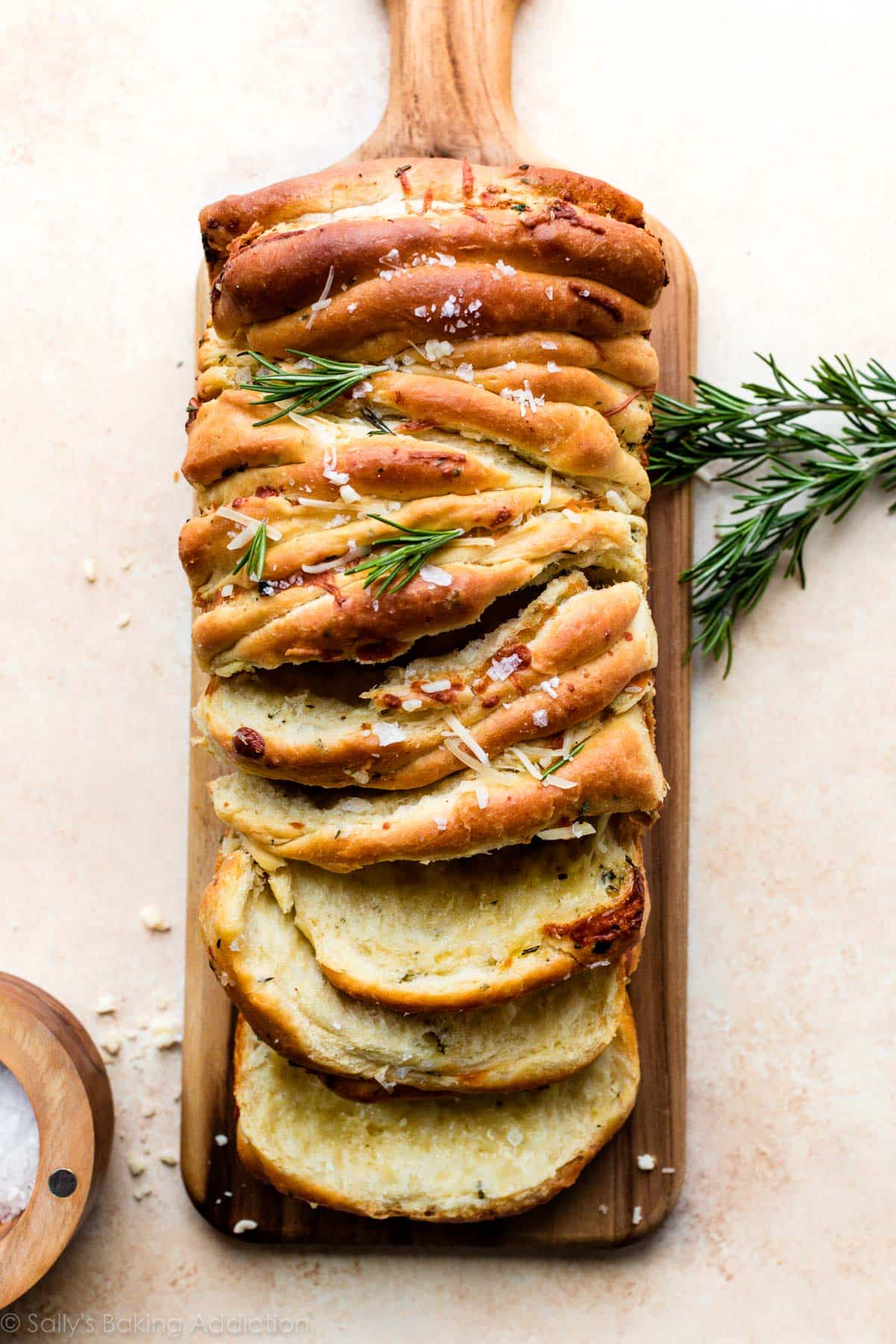 garlic pull apart bread on cutting board