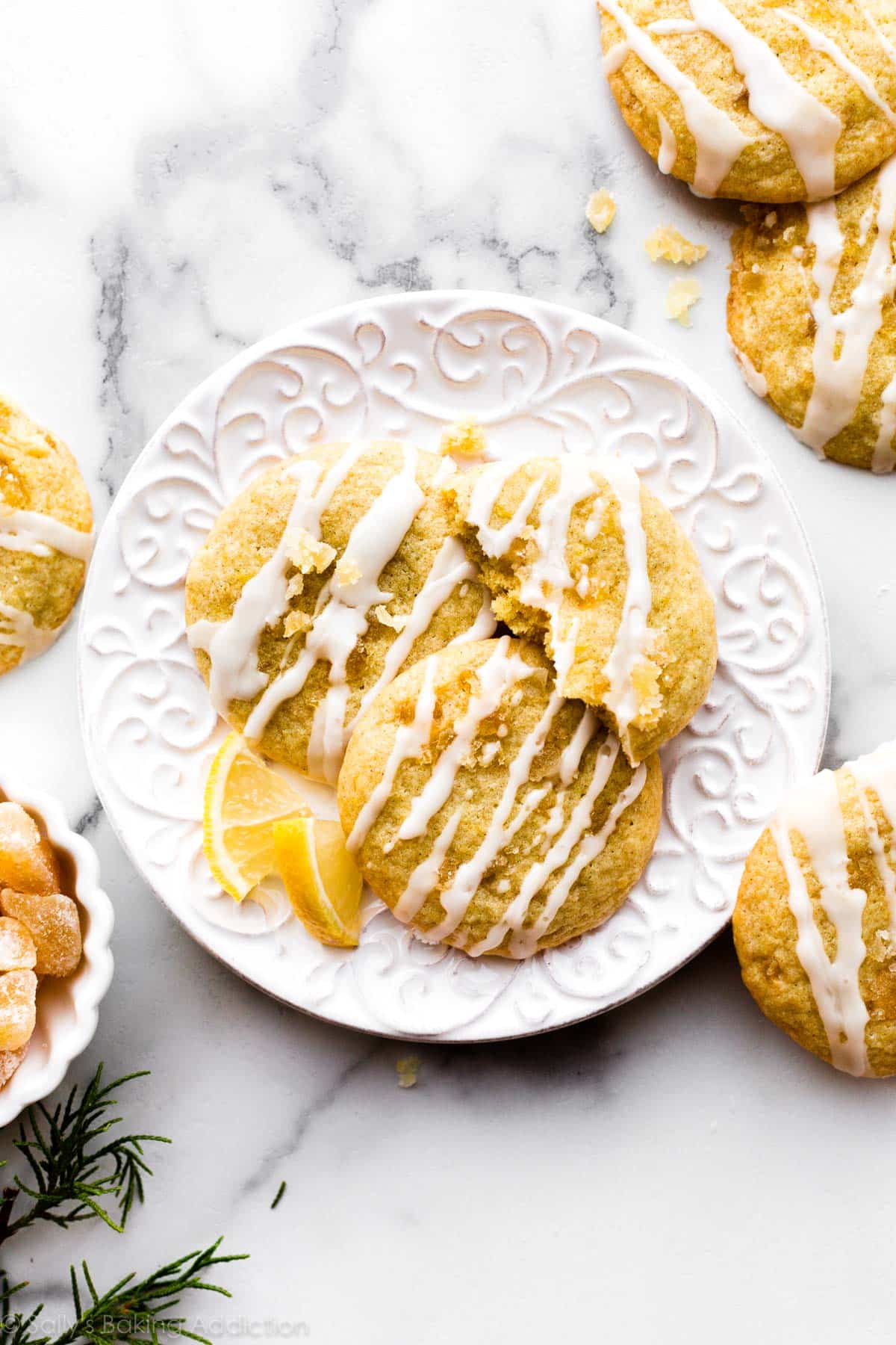 lemon ginger cookies on white plate
