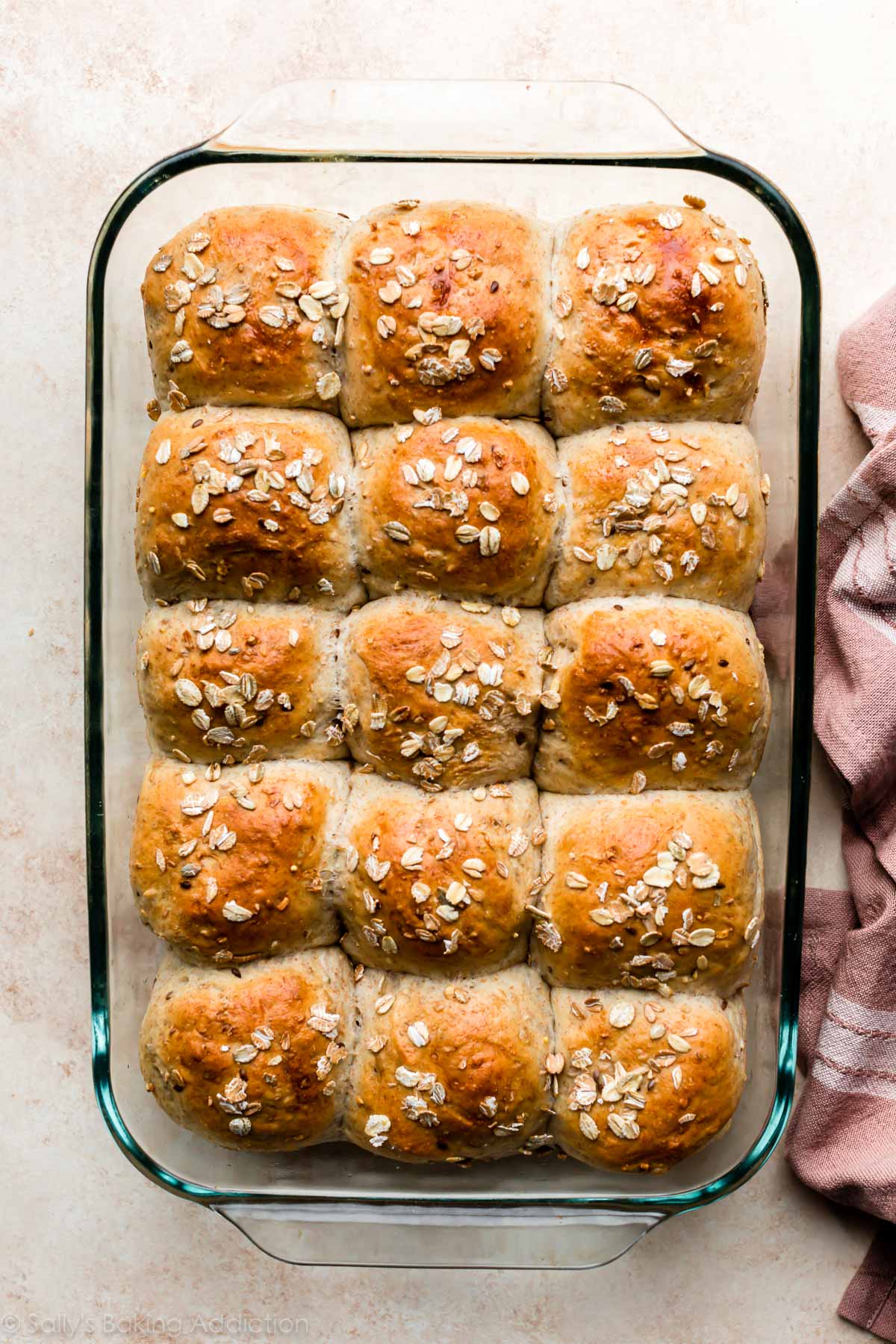 multigrain rolls in glass baking pan