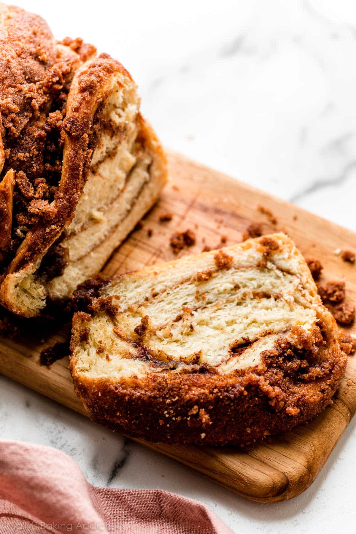 slice of cinnamon swirl twisted bread
