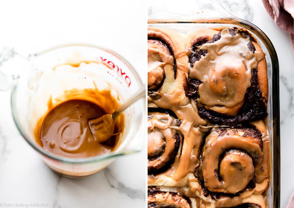 two side-by-side photos showing espresso glaze