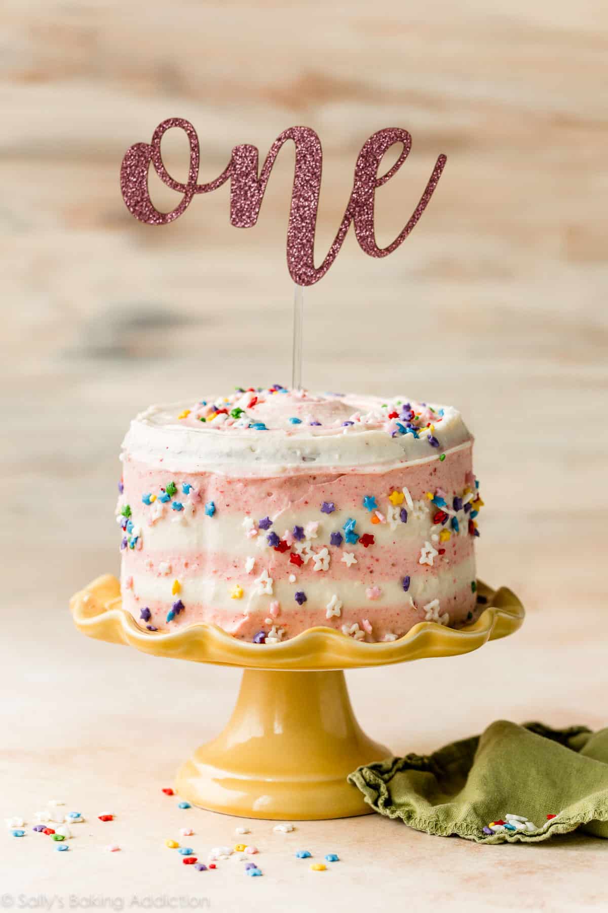 1st banana birthday cake with naturally colored sprinkles