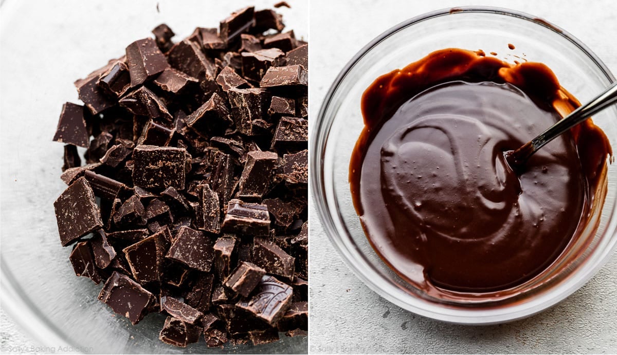 chopped chocolate and chocolate ganache