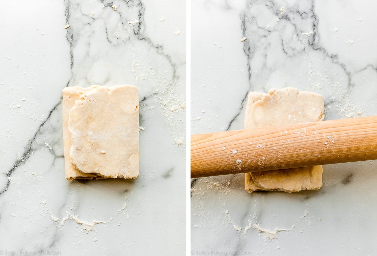 rolling out puff pastry dough