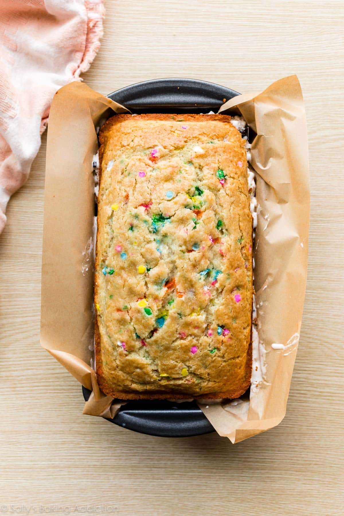 assembled sprinkle ice cream loaf cake before freezing