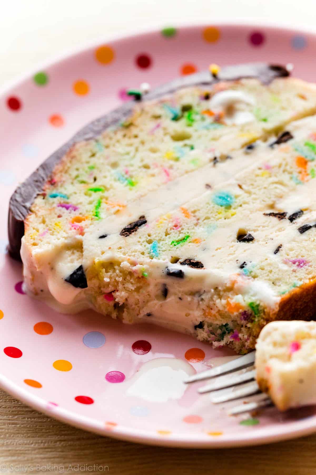 slice of ice cream layered loaf cake