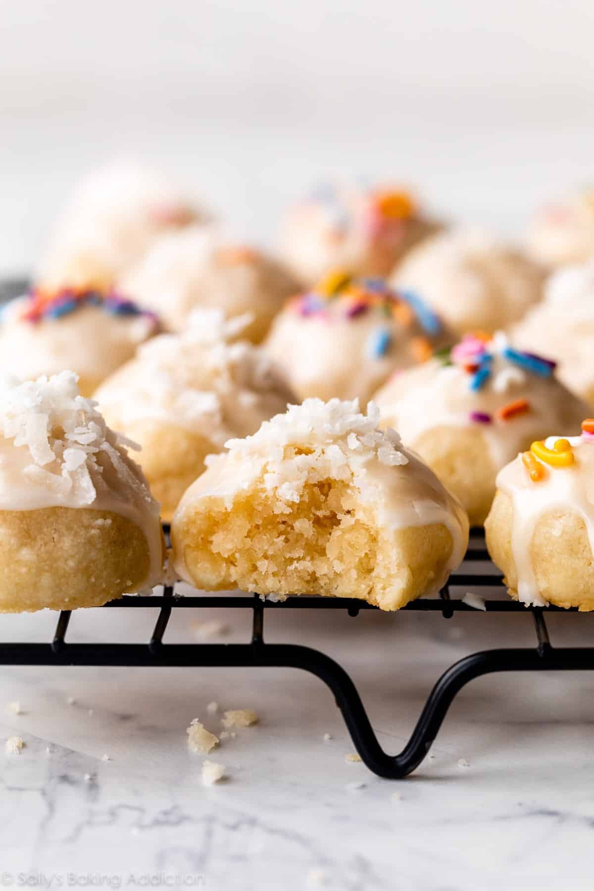 glazed lemon coconut shortbread drop cookies
