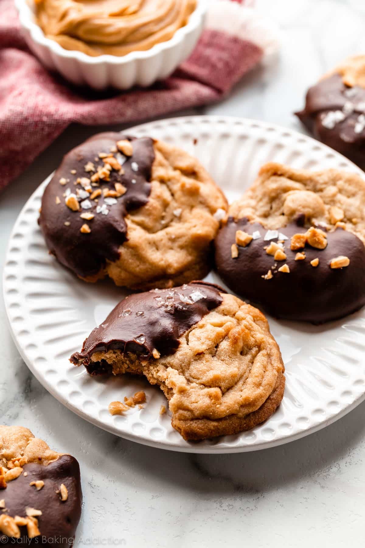 peanut butter chocolate half moons on white plate