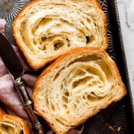two croissant bread slices