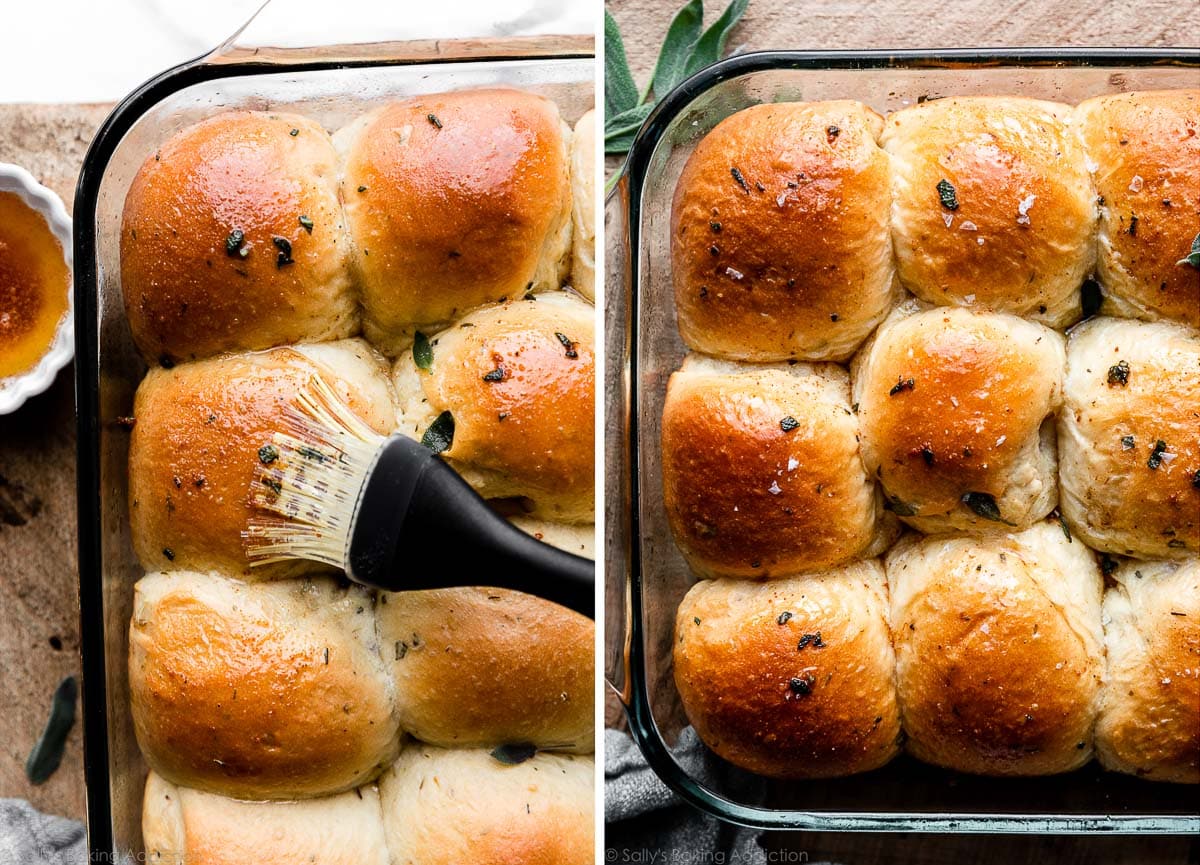 brushing brown butter on sage rolls.