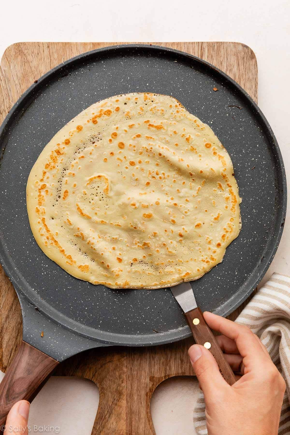 crepe on crepe pan.