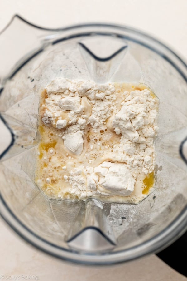 dry and wet ingredients in blender.
