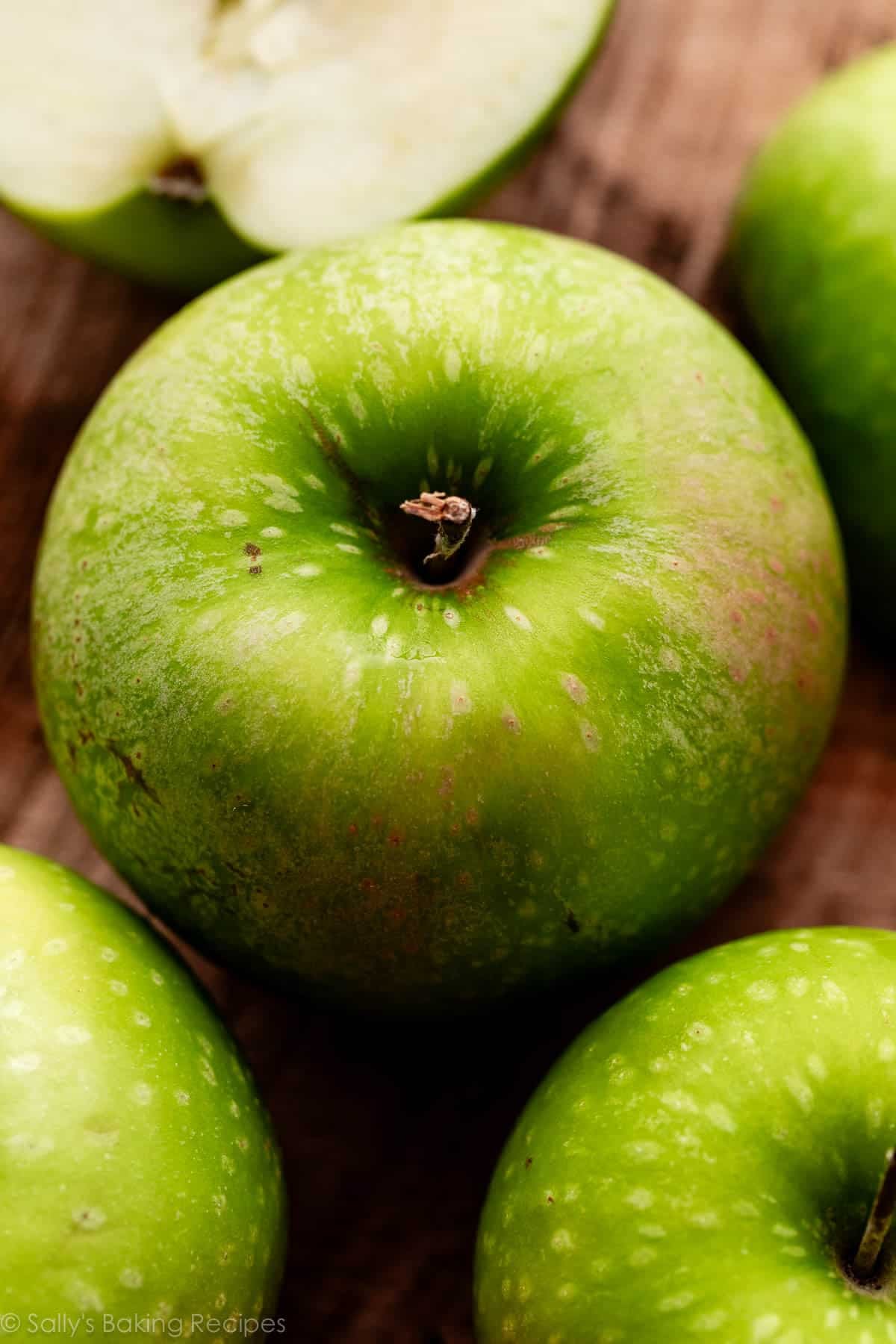 close up photo of Granny Smith apples.