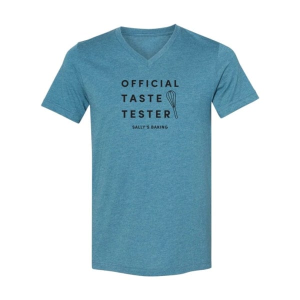 teal taste tester vneck shirt.