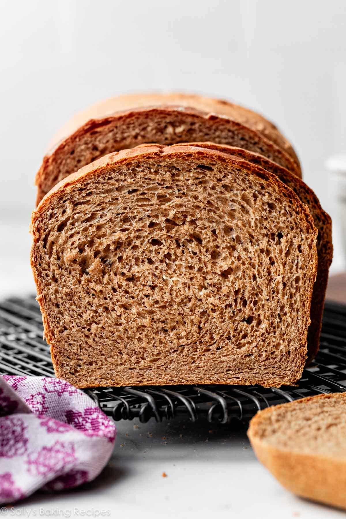 close-up of whole wheat sandwich bread slice.
