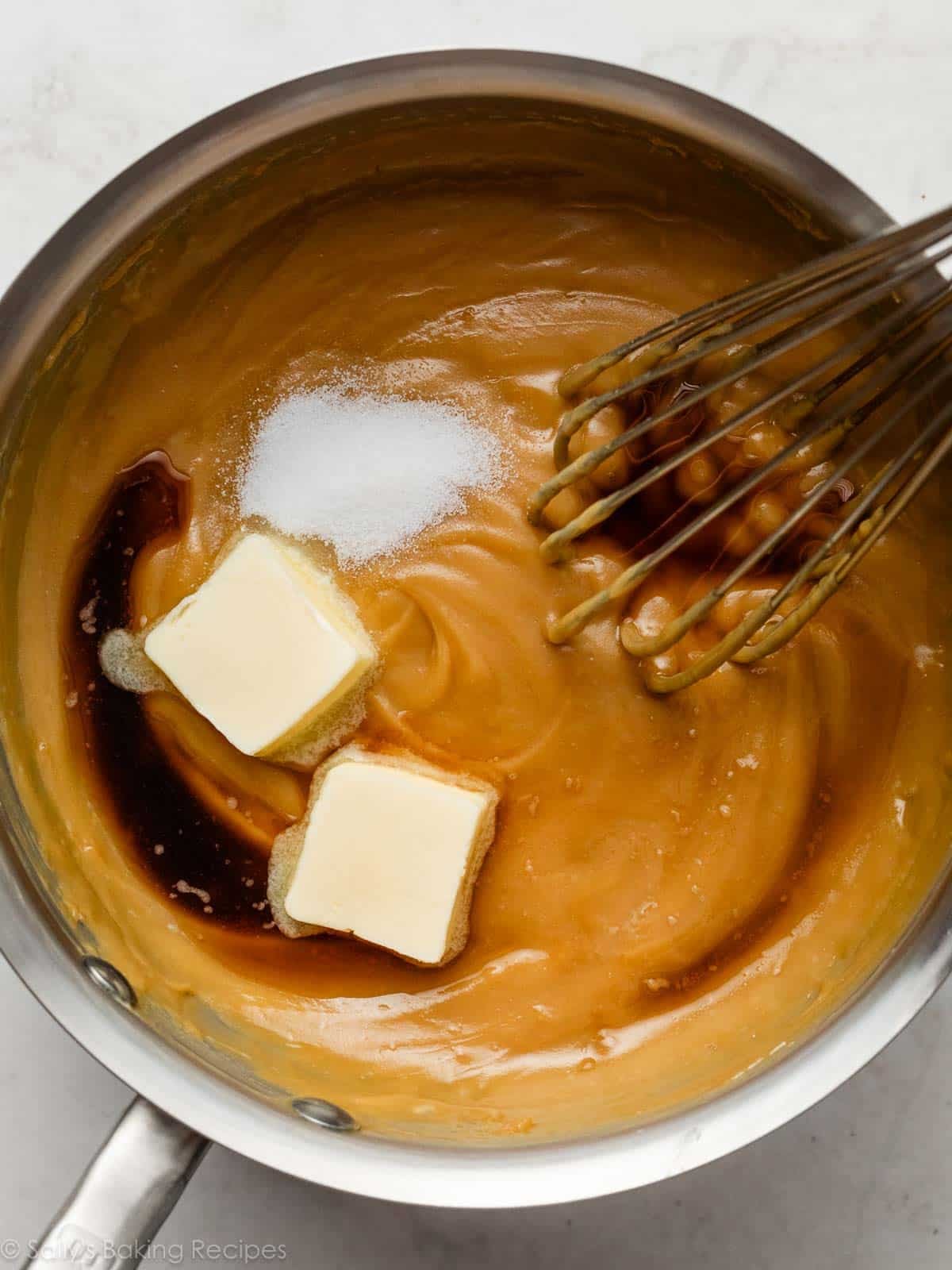 whisk in pot with butter, vanilla, salt, and mixture.