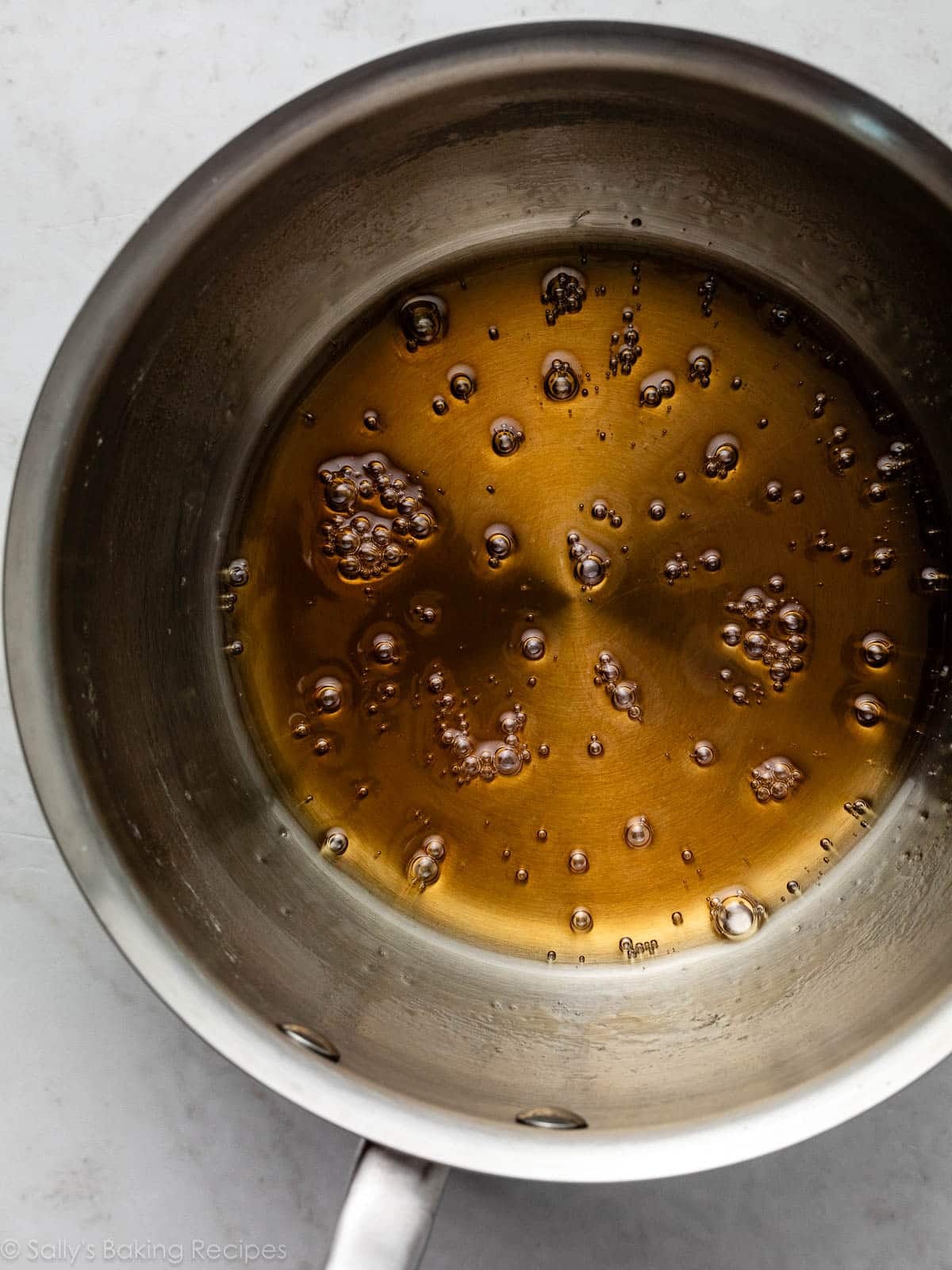 caramelized sugar in pot.
