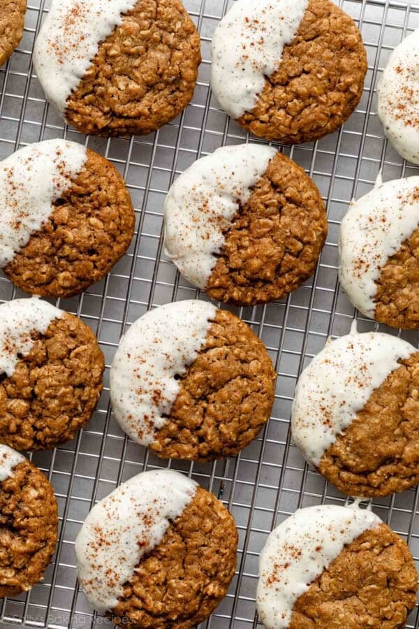 white chocolate-dipped espresso gingerbread cookies.
