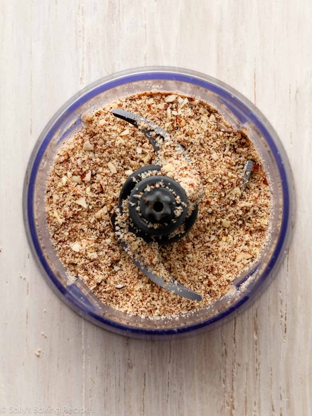 ground almonds in food processor chopper.