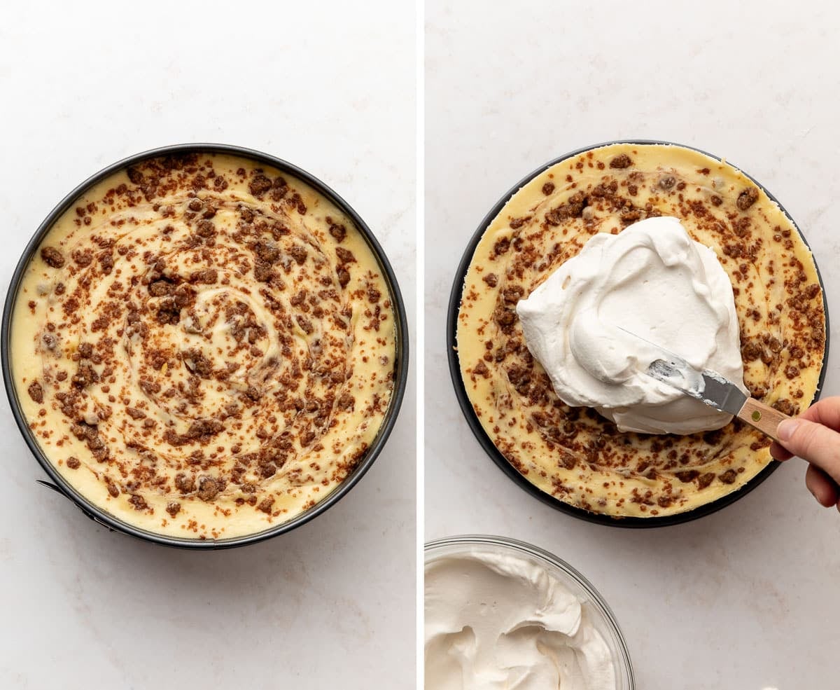 whipped cream on cinnamon cheesecake.