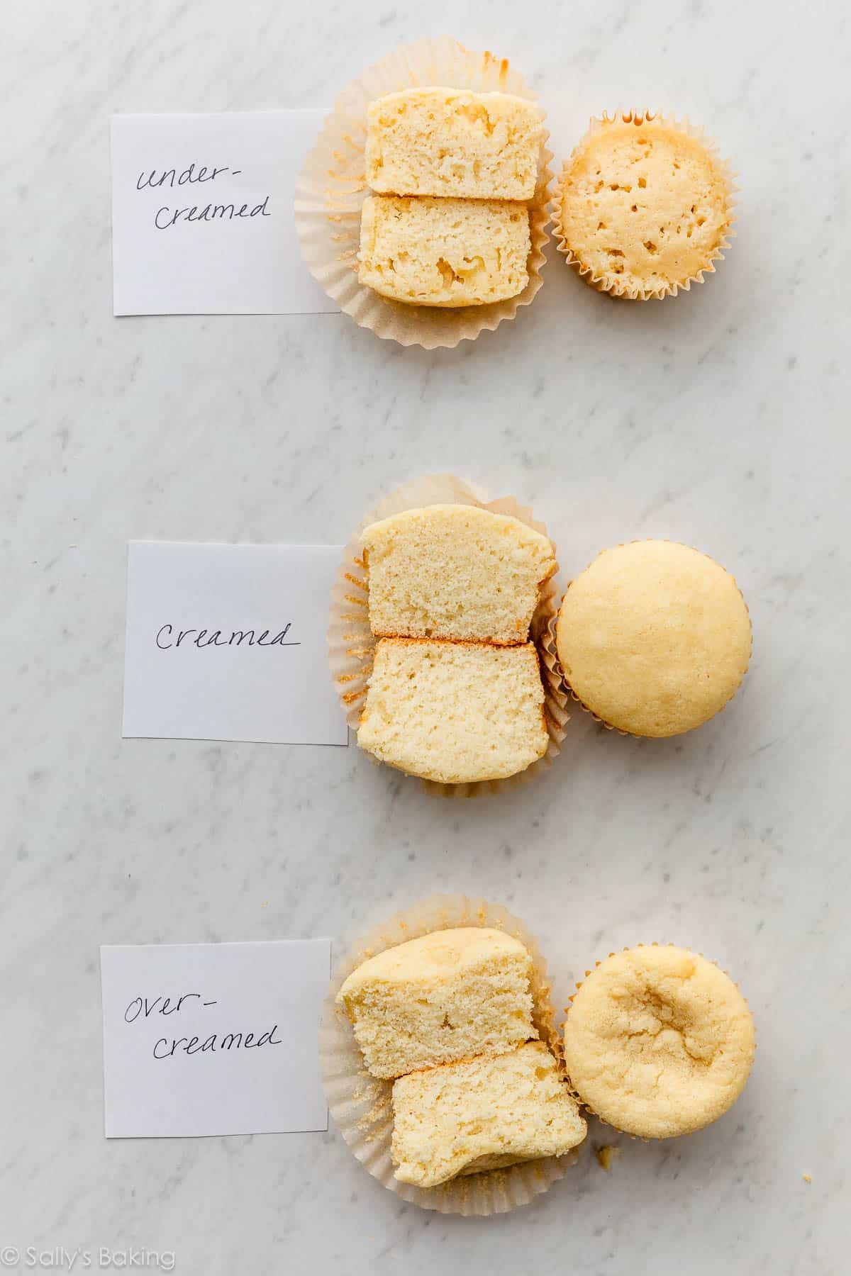 cupcakes compared with varying time creaming butter and sugar.