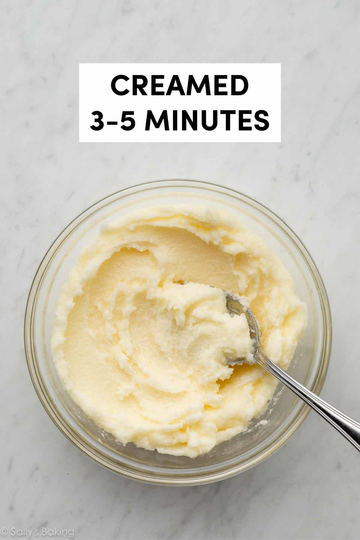 creamed butter and sugar in a glass bowl.