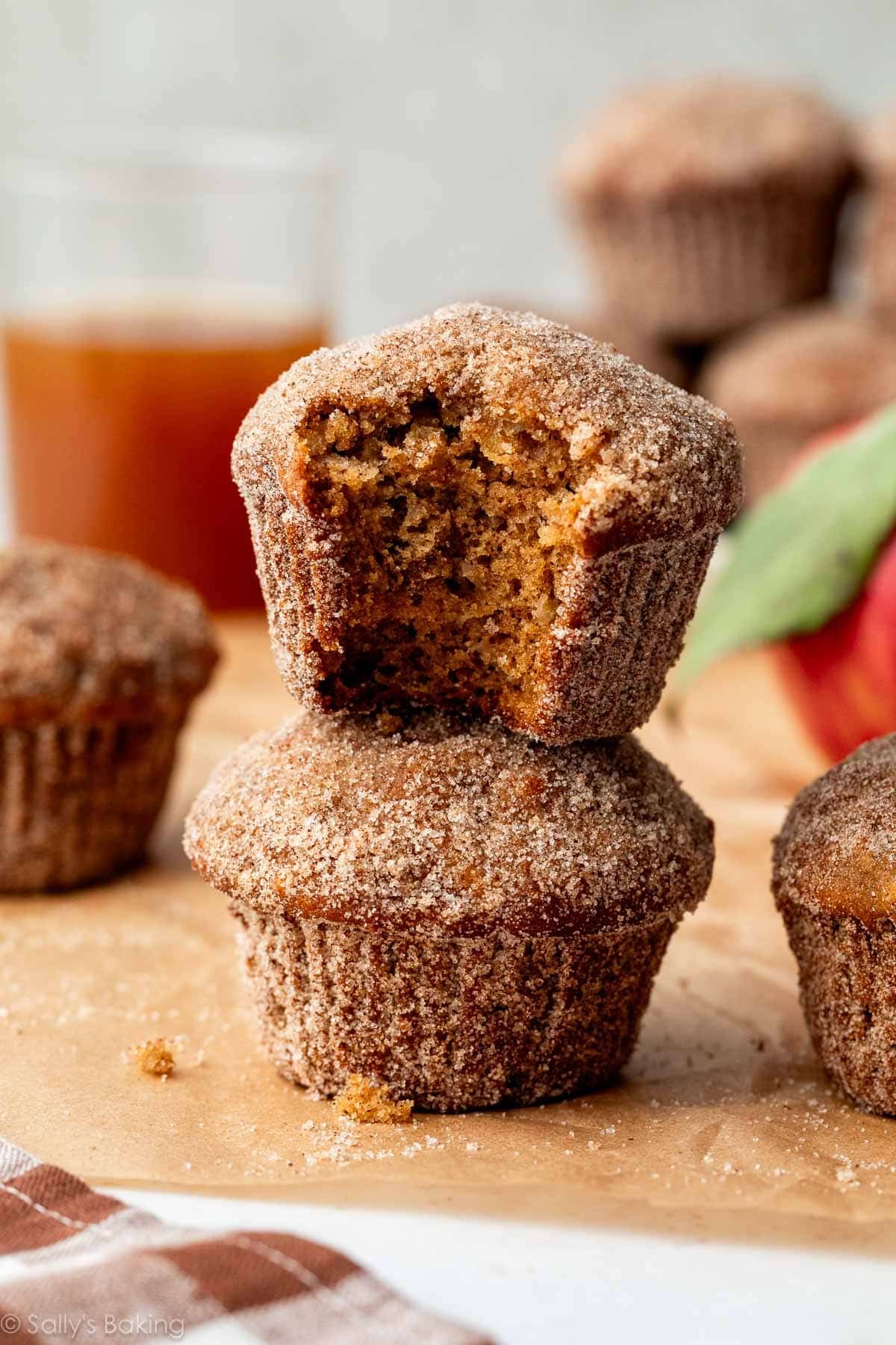 stack of 2 apple cider muffins.