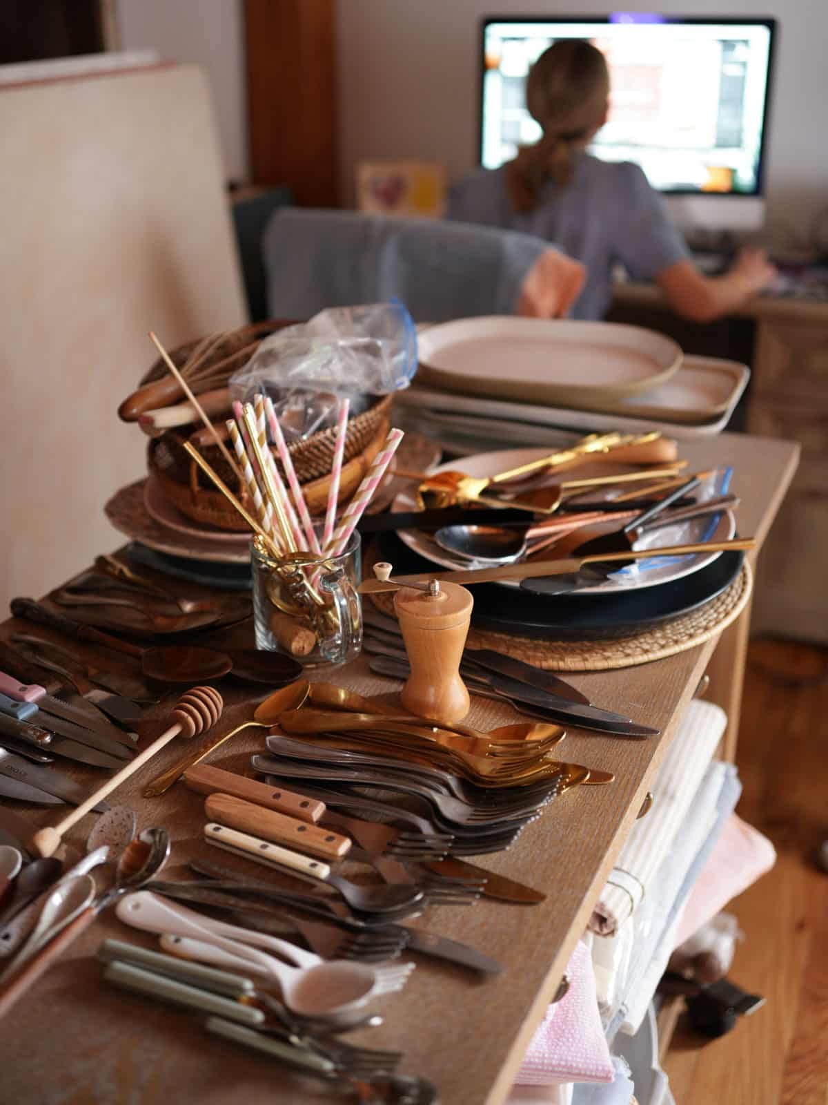 utensils on table.