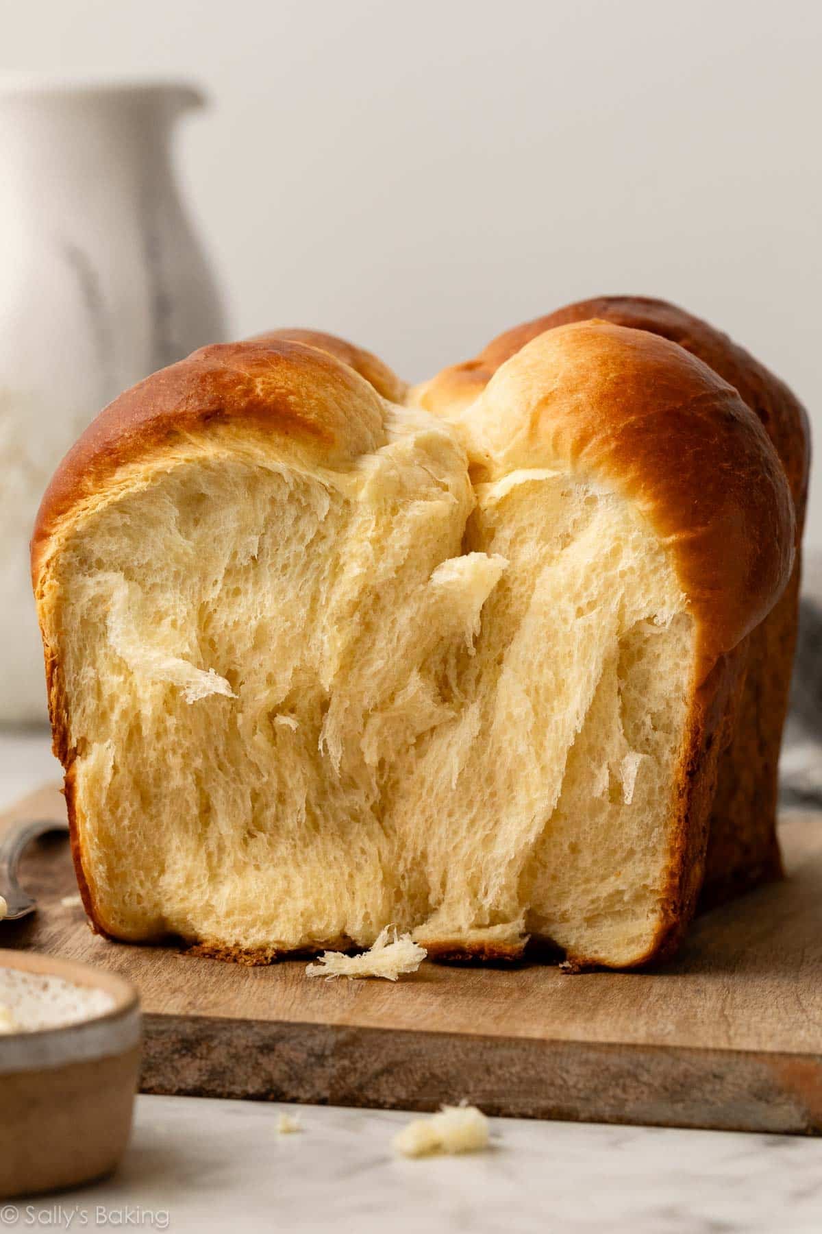 fluffy and flaky inside of homemade brioche.