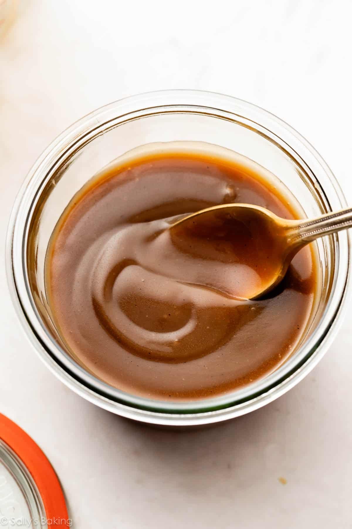 butterscotch sauce in jar.