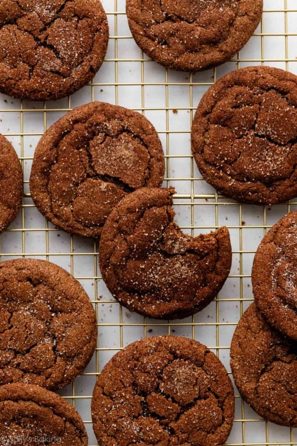 chocolate snickerdoodles on cooling rack.